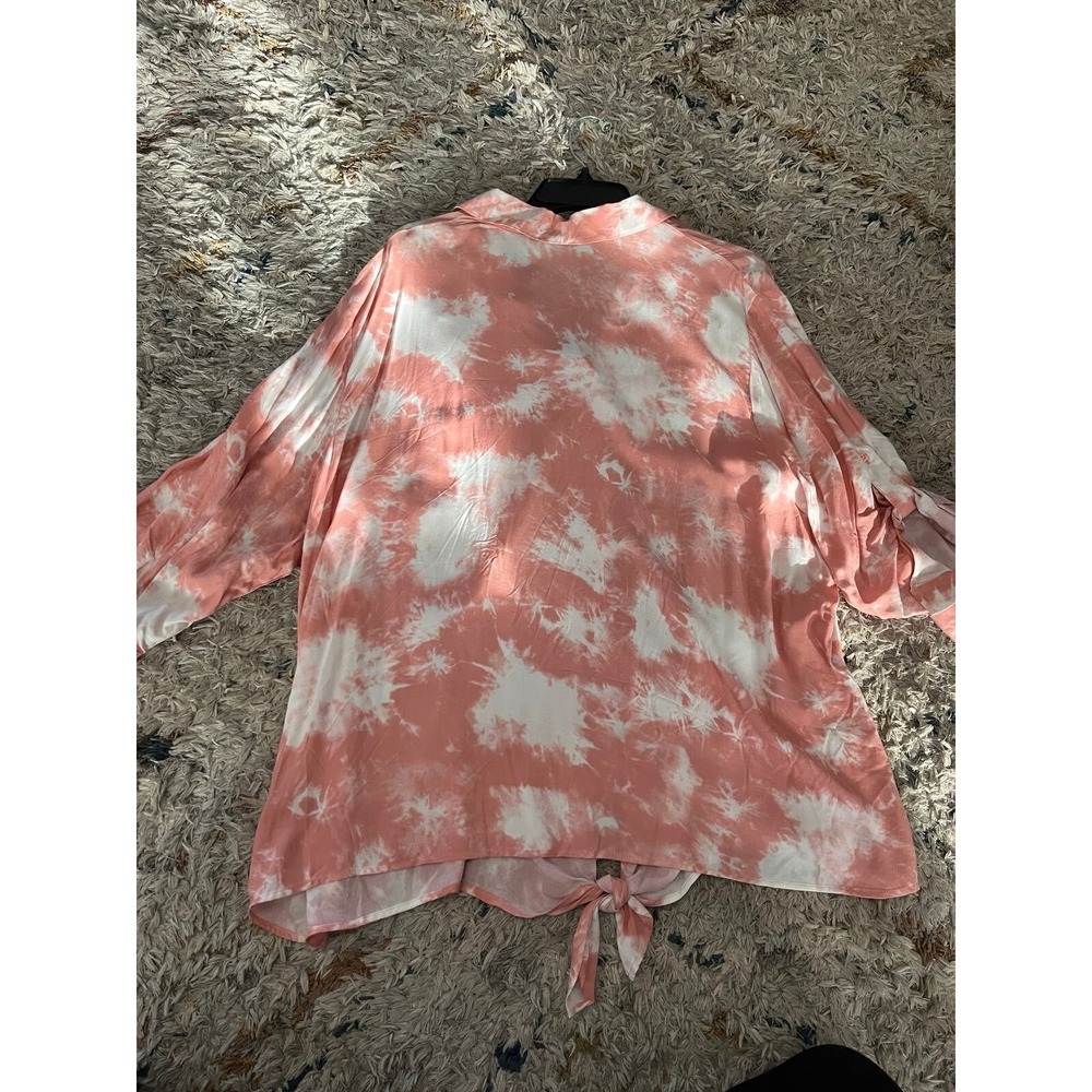 Como Blue Women's Tie Dye Button Up Shirt Peach NWOT 3X Tie Bottom Swim Cover Up - Picture 8 of 8